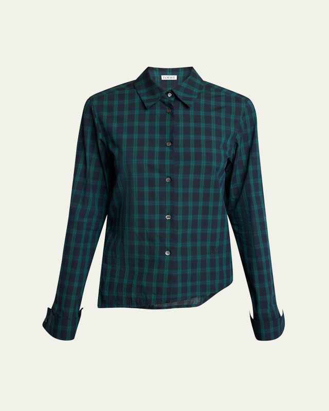 Jacquard Check Cotton Poplin Asymmetric Top